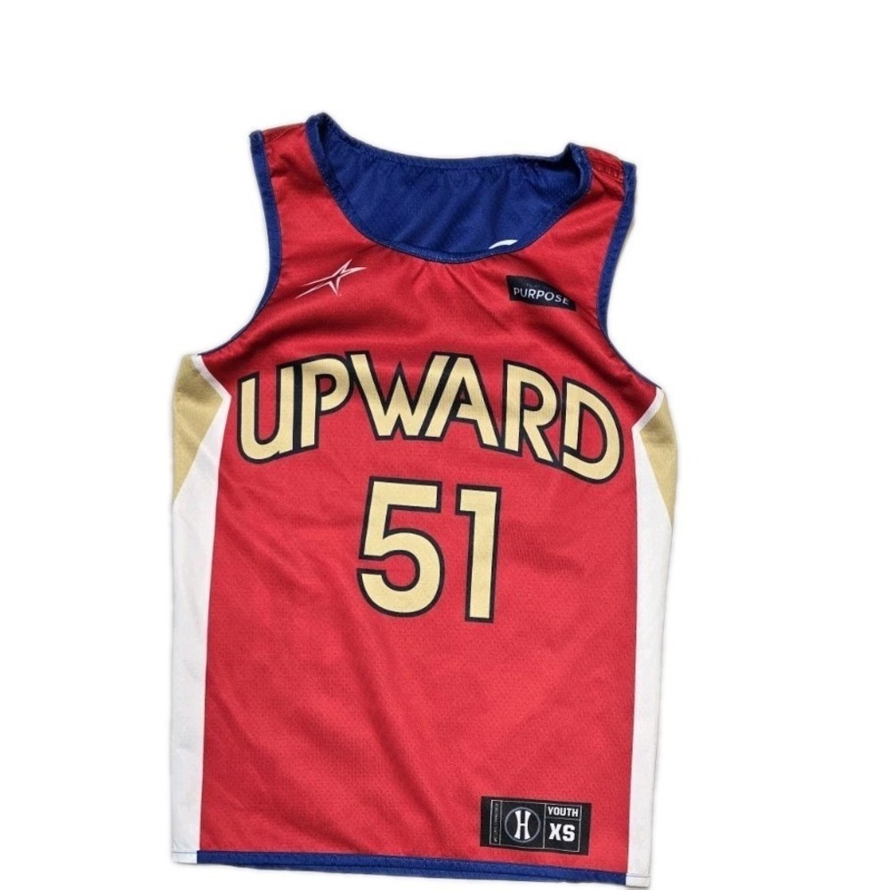 Upward basketball reversable jersey #51 sizexS Red/blue/gold/white